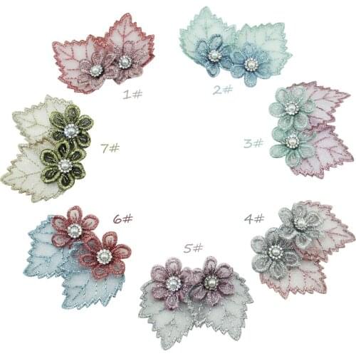12pcs/bag artificial flower with leaf shining craft fabric flower women garments headband DIY supplies bride bouquet decorations