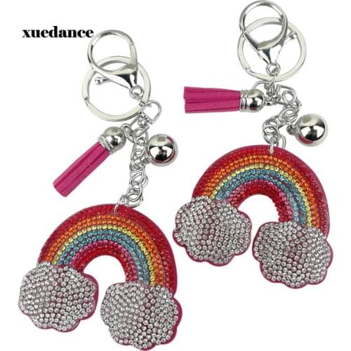 Creative color colorful rainbow keychain Cloud with full crystal keychain Girl fashion accessories Bag ornaments accessories