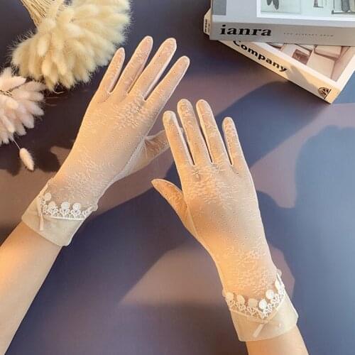 Lace Sunscreen Gloves Female Short Summer Sun Anti-UV Ice Silk Driving Anti-Skid Cycling Elegant Lady Glove Motorcyclist