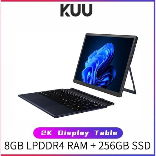 KUU Lepad Metal 12 Inch 2K Touch Screen 2 in 1 Laptop Intel Celeron Quad Core LPDDR4 8GB 256GB SSD Storage Win10 WiFi BT Type C