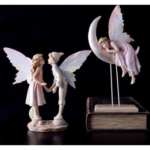 Moon flower fairy angel girl Creative Birthday Gifts resin Crafts fairy garden miniatures Kawai home decoration accessories