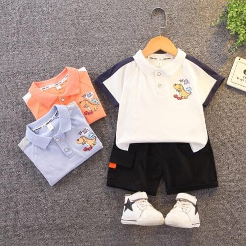 Fashion Summer Baby Boys Clothing Children Lapel Cartoon Dinosaur T Shirt Shorts 2 Pcs/Sets Clothes Suits Kids Cotton Tracksutis