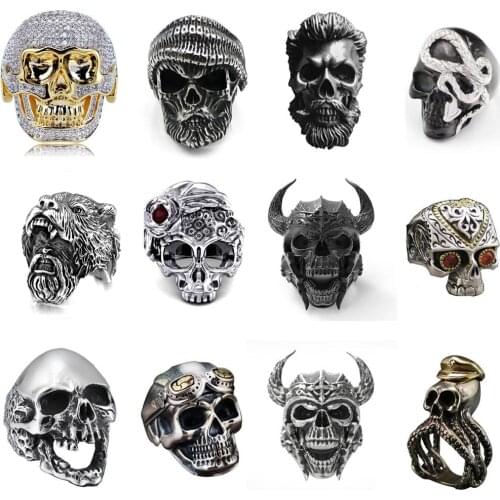 Secret Boy Punk Hip-hop Golden Jewelry Cold Skull Rings For Men New Arrival Crystal CZ Ring Men High Quality Bling Ring