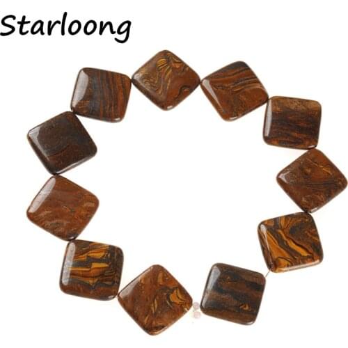 Natural Gem Stone Brown Gold Rhombus Stripe Texture Slice Slab Agates Loose Strand Spacer Nugget Beads for DIY Jewelry Making