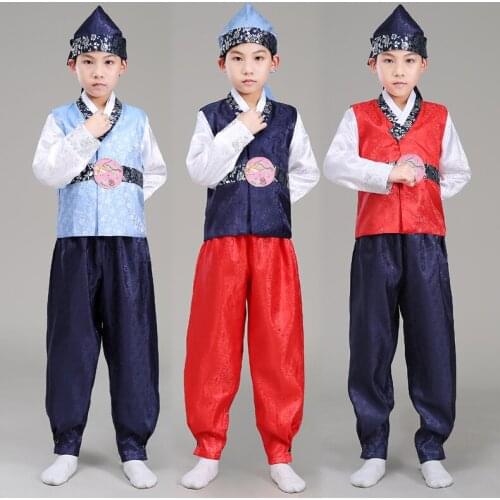 New Traditional Korean Clothing Suit Boys Stage Performance Costume Hanbok Dress Full Sleeve Minority Dance Costumes SL1546