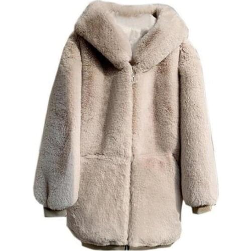 2021 New Winter Imitation Mink Loose Sweater Women Thick Fur Coat Mid-length Hooded Waterproof Mink Coat