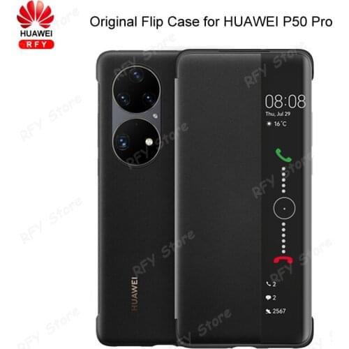 Original HUAWEI P50 Pro Case Smart View Flip Cover Sleep Wake Up Leather Protective Shell for HUAWEI P50pro