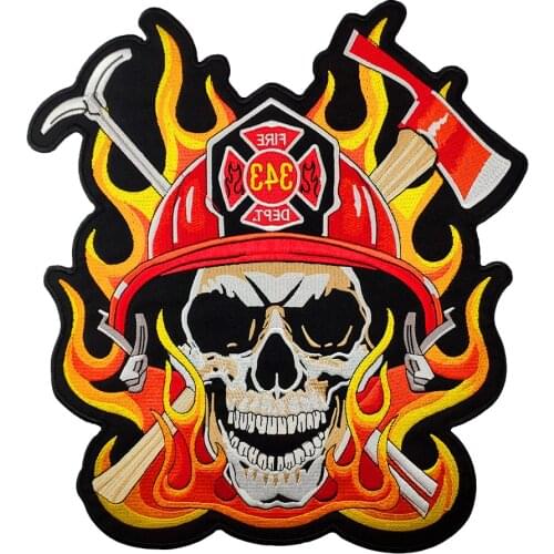 Firefighter Skull Embroidered Patches Iron on Back Fashion Sticker Free Shipping Patches for Jacket Jeans Vest Accessary DIY