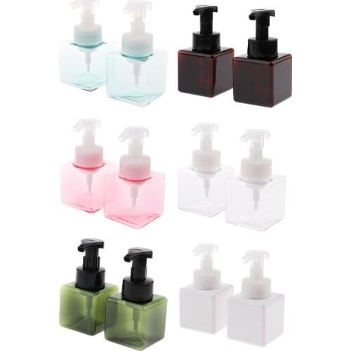 Perfeclan 2Pcs 250ml Square Plastic Empty Shampoo Cosmetic Foaming Soap Vials for Bathroom Kitchen Hotels