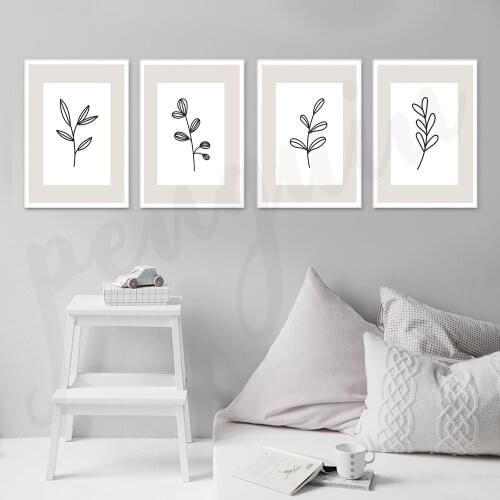 Black and White Line Flower Print Posters Wall Art Plant Leaf Canvas Living Room Decoration Minimalism Style Wall Paintings
