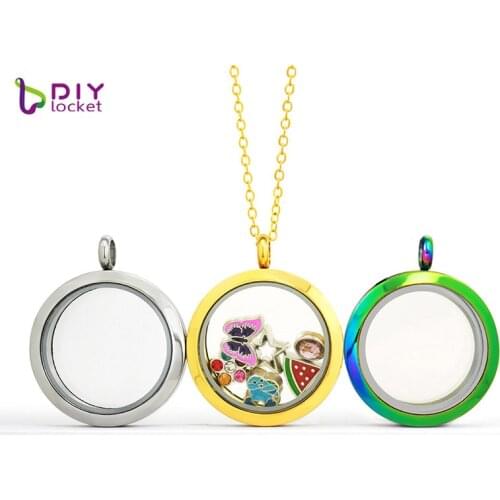 Diylocket 30mm Stainless Steel Round Floating Charms Locket Magnetic Glass Round Floating Locket Pendant LSFL049