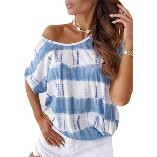 Popular Womens Summer Simple Tie Dye Printing Short Sleeve T-shirt Womens Clothing