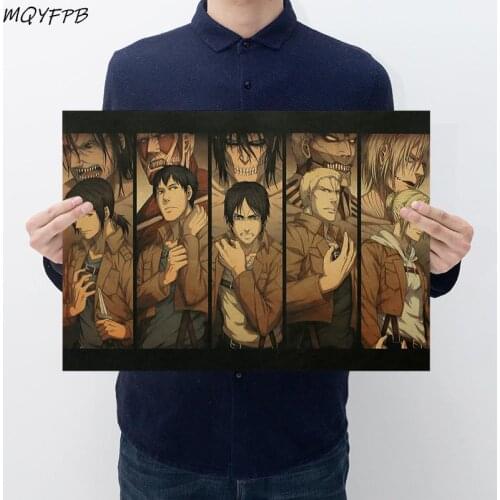 Anime Attack On Titan A Collection Of Characters Kraft Paper Poster Home Decoration Painting Wall Sticker 50.5x35cm