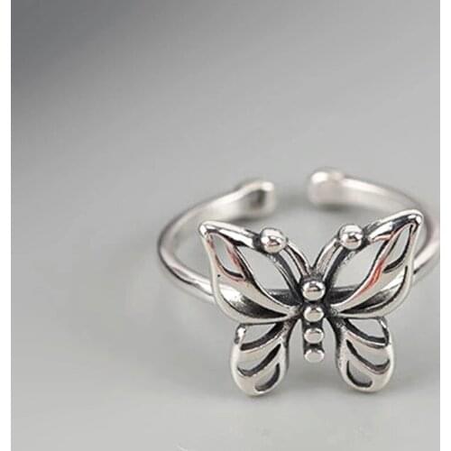 Adjustable Rings for Women New Fashion Creative Hollow Butterfly Thai Silver Color Jewelry Party Gift
