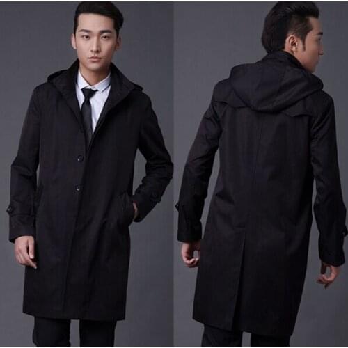 S-XXXXL ! Winter coat new coat in the long section of British mens and slim hooded windbreaker single breasted coat