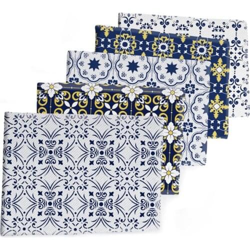Blue and White Porcelain Printed Polyester Cotton Fabric Twill Fabrics Sheet DIY Sewing Materials 50*145cm