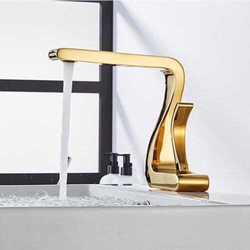 Basin Faucets Bathroom Sink Faucet Deck Mounted Hot and Cold Sink Taps Total Brass Gold Single Handle Lavatory Faucet Bath Crane