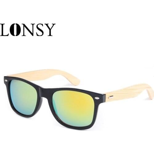 LONSY Retro Wood Sunglasses Men Bamboo Sunglass Women Vintage Brand Designer Classic Sun Glasses Outdoor Bamboo Legs Oculo