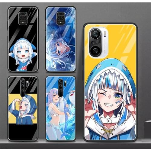 Glass Phone Case For Redmi K40 K30 pro Funda Shell Cover For Redmi Note 10 Pro Max 9 8 7 9T 8T 9s Gawr Gura Hololive Anime Girl
