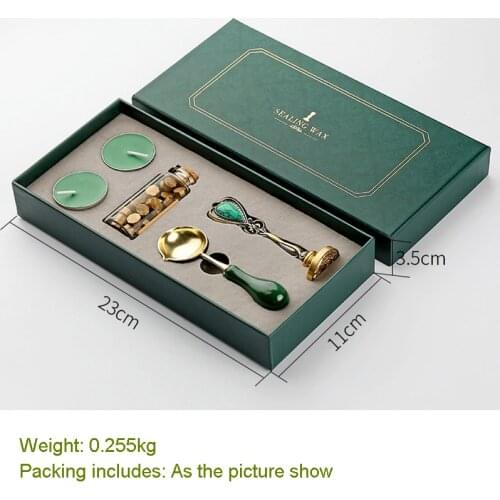 Wax Seal Stamp Kit, Retro Creative Sealing Wax Stamp Maker Gift Box Set Brass Color Head with Vintage Classic