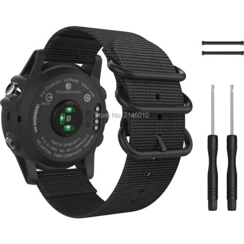 Woven Nylon Adjustable Replacement Strap with Connecting Rod for Garmin Fenix 3/Fenix 3 HR/Fenix 5X/5X Plus Double Buckle Ring