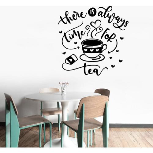Always Tea Time Quote Vinyl Wall Decals Home Decor Kitchen Coffee Shop Art Mural Stickers Removable Wallpoof CX1771