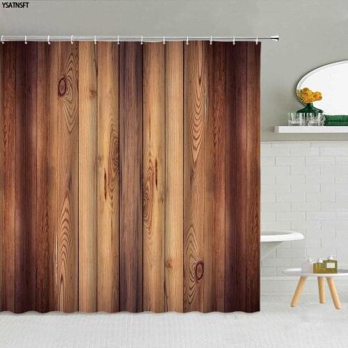 Vintage Brown Wooden Plank Shower Curtain Wood Grain Retro Flower Sunflower Bathroom Supplies Cloth Curtains Home Decor Washable