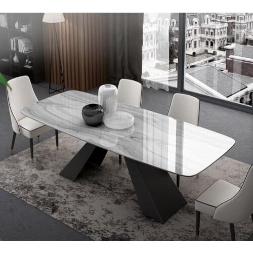 ChinaFurniture Manufacturing Factory Modern Light Luxury Marble Countertop Stainless Steel Foot Dining Table