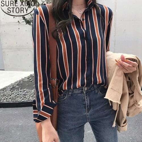 Women tops striped blouse shirt fashion womens tops and blouses long sleeve women shirts clothes women blouse plus size 1677 50