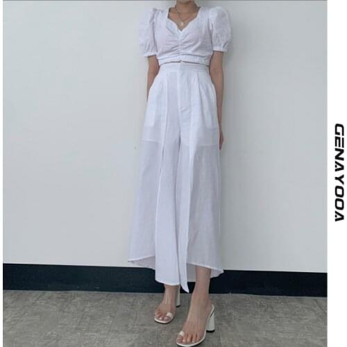 Genayooa Vintage Women Two Pieces Suits Casual Loose Two Pieces Set Tops And Pants Korean Style Female Tracksuits Summer 2021