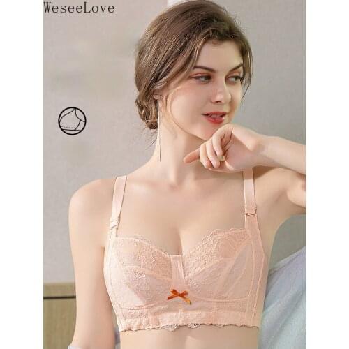 WeseeLove 75-105 Lace Bralette Summer Top Thin Brassiere Girl Push Up Plus Size Lace Bras for Women Full Coverage Wire Free Bra