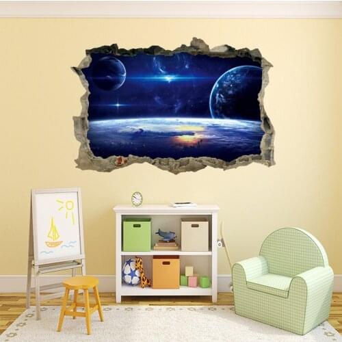 1pc 3D Galaxy Stars Planets Universe Space Wall Mural Paper Wall Art Stickers Decor