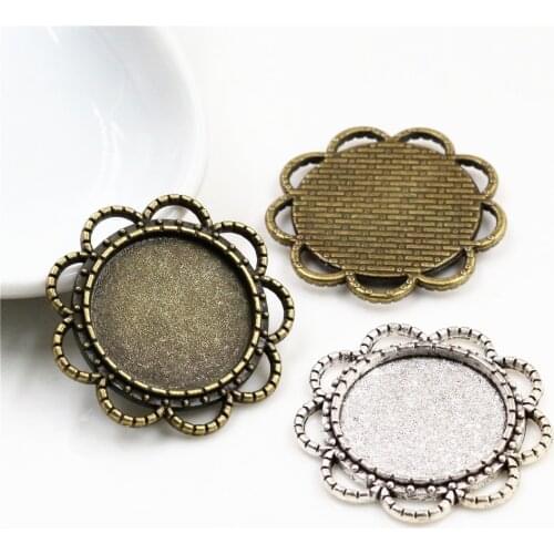 10pcs 18mm Inner Size Antique Bronze And Silver Plated Flower Style Cabochon Base Cameo Setting Charms Pendant