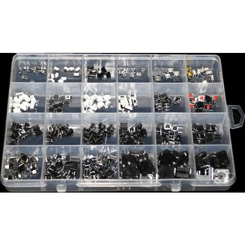250pcs/box Micro Switch Assorted Push Button Tact Switches Reset 25Types Mini Leaf Switch SMD DIP 2*4 3*6 4*4 6*6 Diy Kit