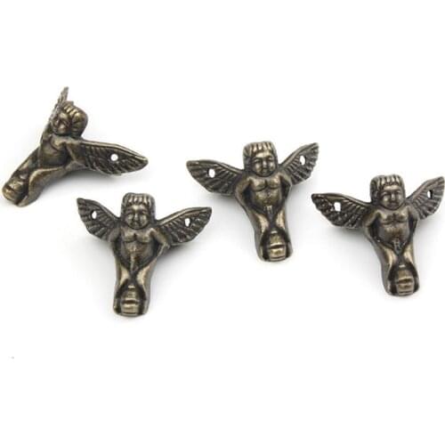 4Pcs Antique Bronze Angel Gift Box Wood Case Corner Protector Furniture Decor