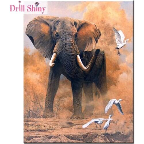5D Diamond Embroidery Elephant & Egrets Diamond Cross Stitch art rhinestones Diamond Painting DIY Diamond Mosaic Pattern Animals