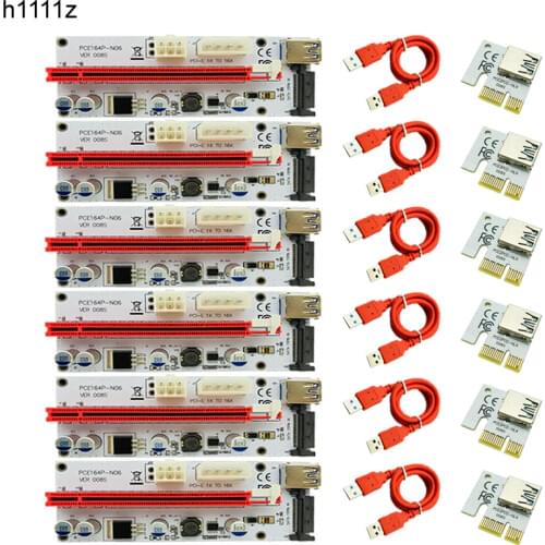 6pcs VER008S 60cm PCI-E Riser Card 008S PCIe 1x to 16x with 4pin 6pin Sata Power Supply + USB 3.0 Cable For Bitcoin Miner Mining