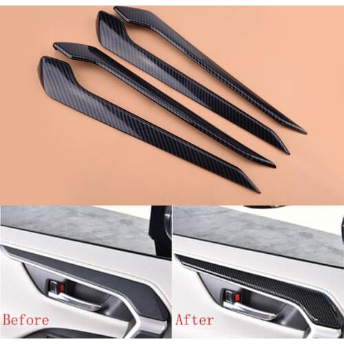 ABS Carbon Fiber Style Interior Door Bowl Upper Strip Trim Fit For Toyota RAV4 2019 2020