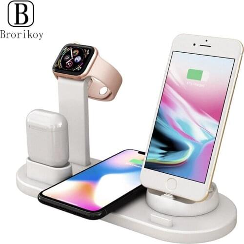 6 in1 10W Wireless Charger Stand Dock for iPhone 11 Pro Xs Max QI Fast Wireless Charging for Apple Watch 6 5 4 3 2 Airpods Pro 2