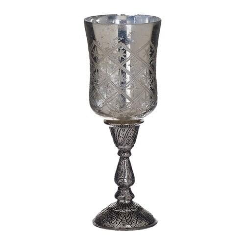 Biev Glass Metal Candle Holder Silver 8.5 X24 cm
