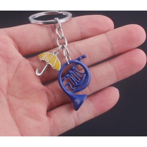 Hot Sale US Reality Show HIMYM Keychain How I Met Your Mother Yellow Umbrella Blue French Horn Keyring Charm Pendant Jewelry