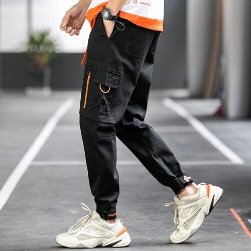 Spring Autumn Men Casual Cargo Pants Korean Fashion Zipper Pocket Velcro Ankle-tied Harem Pants Streetwear Sports Sweatpants