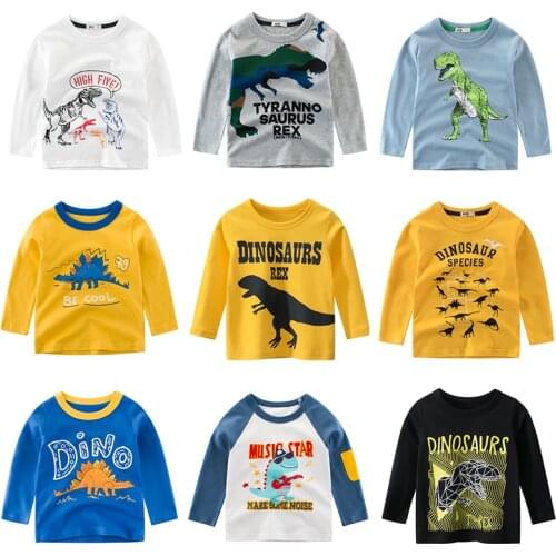 Children T Shirt Long Sleeves Kids Boys Girls Cotton Tops Baby Dinosaur Print Cartoon Clothing Tee 2-8 Years Clothes Full
