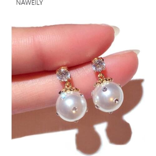 NAWEILY Elegant Rhinestone Earrings For Women Ear Jewelry New Korean Simulated Pearl Earrings Drop Earring