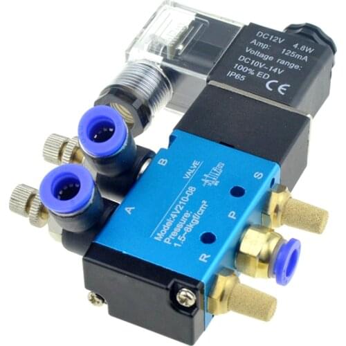 Pneumatic Flow Adjust Solenoid Valve 5Way 2 Position Air Gas Magnetic Valve 12V 24V 110V 220 Coil Volt 8mm Hose Quick Connection