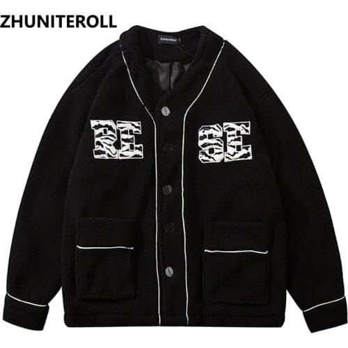 Harajuku Fleece Jackets Cotton Padded Button Thick Warm Coat Streetwear Hip Hop Fashion Casual Winter Outwear Windbreaker Tops