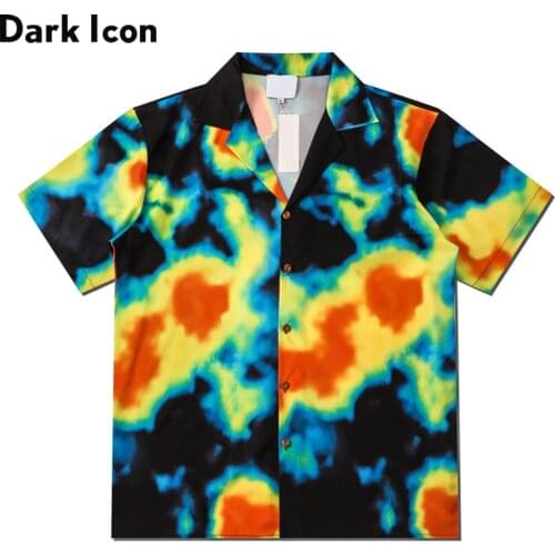 Dark Icon Tie Dyeing Hawaiian Shirt Summer Street Fashion Polo Shirt Man Blouse