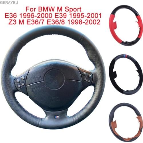 GERAYBU Custom DIY Black Leather Hand-sewn Car Steering Wheel Cover For BMW M Sport E36 1996-2000 E39 1995-2001 Z3 M E36/7 E36/8