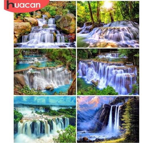 HUACAN Full Drill Diamond Painting Waterfall Kits Embroidery Mosaic Nutural Landscape Cross Stitch Diamond Art