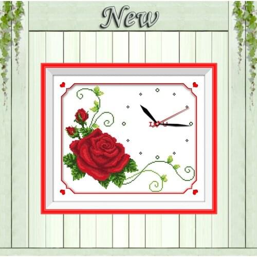 True love time flower clock paintings counted print on canvas DMC 14CT 11CT Chinese Cross Stitch Needlework Sets Embroidery kits